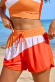 Orange Colorblock Sporty Athletic Short with Pockets