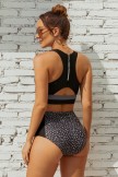 Black Colorblock Scoop Neck Zipper Back Bikini Top And HighWaist Bottom