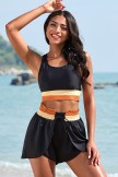 Black Colorblock Scoop Neck Wide Straps Sporty Bikini Top And HighWaist Boy Shorts Set