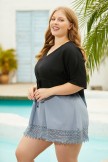 Black TieDye V Neck Half Sleeve Drawstring Cover Up