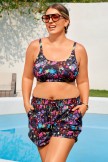 Colorful Scoop Neck Chic Plus Size Bikini Top and Boy Short Set