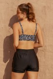 Black Floral Square Neck Adjustable Straps Sporty Bikini Top And HighWaist Boy Shorts