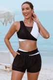 Ensemble haut de bikini sportif en maille coloblock coloblock noir et blanc et short taille haute pour gar?on