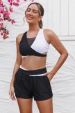 Ensemble haut de bikini sportif en maille coloblock coloblock noir et blanc et short taille haute pour gar?on