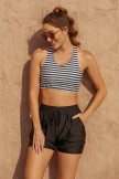 Striped Square Neck Wide Straps Sporty Bikini Top And HighWaist Boy Shorts