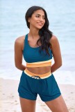 Blue Colorblock Scoop Neck Sporty Bikini Top And HighWaist Boy Shorts