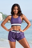 Purple Colorblock Scoop Neck Wide Straps Sporty Bikini Top And HighWaist Boy Shorts Set