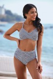 Black & White Plaid Adjustable Strap Sweetheart Neck Twist Front Crossback Tummy Control Bikini Set