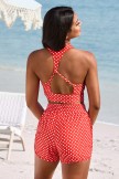 Red Polka Dot V Neck Sporty Bikini Top And HighWaist Boy Short