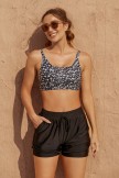 Black Floral Square Neck Adjustable Straps Sporty Bikini Top And HighWaist Boy Shorts