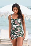 Green Floral Sweetheart Neck Adjustable Straps Ruching Front OnePiece Swimsuit