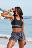 Black Colorblock Scoop Neck Wide Straps Sporty Zipper Bikini Top And HighWaist Boy Shorts Set