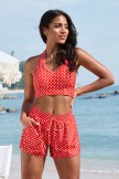 Red Polka Dot V Neck Sporty Bikini Top And HighWaist Boy Short