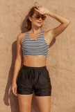 Striped Square Neck Wide Straps Sporty Bikini Top And HighWaist Boy Shorts
