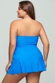 Solid Blue Bandeau Neck Skirted Swimdress