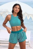 Green Polka Dots Scoop Neck Sporty Bikini Top With HighWaisted Boy Shorts Set