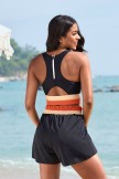 Black Colorblock Scoop Neck Wide Straps Sporty Bikini Top And HighWaist Boy Shorts Set